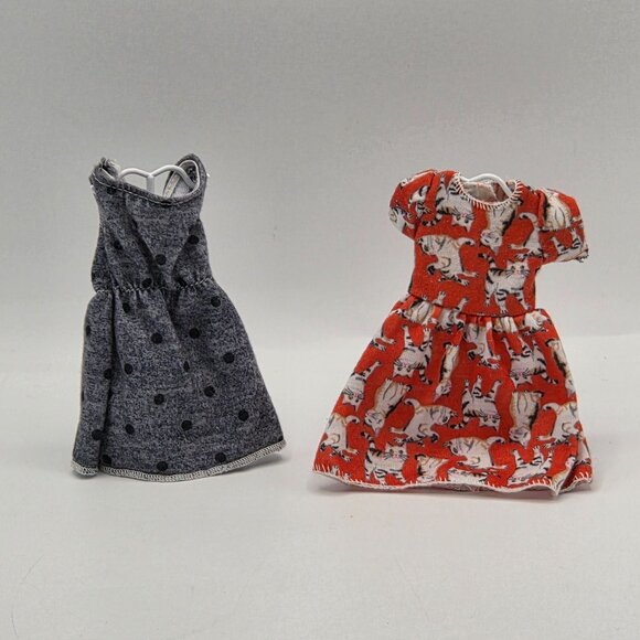 Handmade Barbie Doll Dress Set Polka Dot & Cat Print Two Piece Outfit - Picture 1 of 6